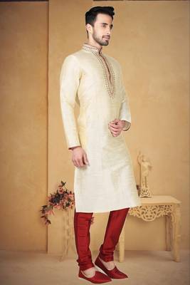 Indian Poshakh Fawn Art Silk Kurta Pajama 2