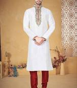 Off White Art Silk Kurta Pajama