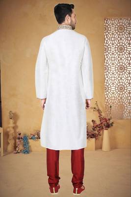 Off White Art Silk Kurta Pajama 4
