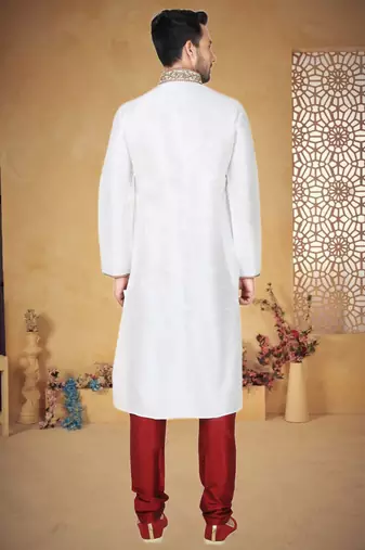 Off White Art Silk Kurta Pajama