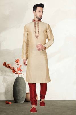 Indian Poshakh Fawn Art Silk Kurta Pajama 1