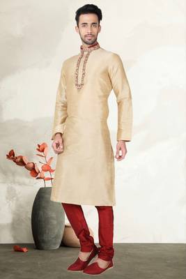 Indian Poshakh Fawn Art Silk Kurta Pajama 2