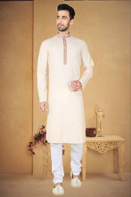 Indian Poshakh Cream Moonga Silk Kurta Pajama 1