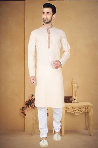 Indian Poshakh Cream Moonga Silk Kurta Pajama