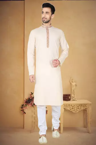 Indian Poshakh Cream Moonga Silk Kurta Pajama