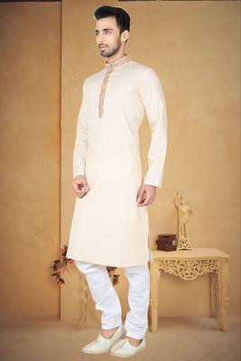Indian Poshakh Cream Moonga Silk Kurta Pajama 2