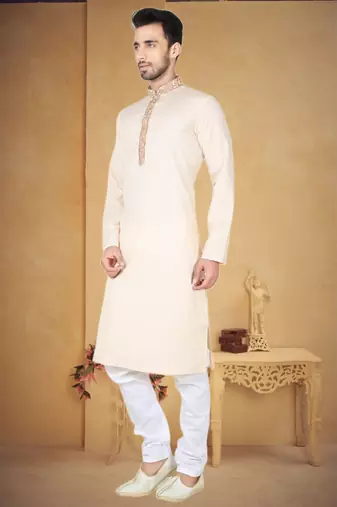 Indian Poshakh Cream Moonga Silk Kurta Pajama