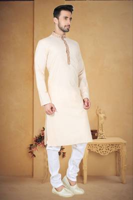 Indian Poshakh Cream Moonga Silk Kurta Pajama 3
