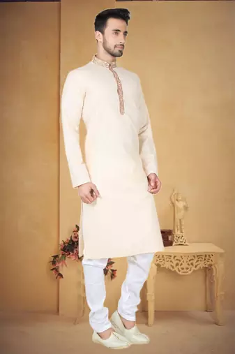 Indian Poshakh Cream Moonga Silk Kurta Pajama