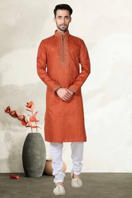 Indian Poshakh Mustard Linen Cotton Kurta Pajama 1