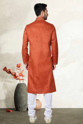 Indian Poshakh Mustard Linen Cotton Kurta Pajama 4
