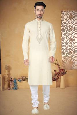 Indian Poshakh Cream Cotton Kurta Pajama 1