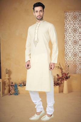 Indian Poshakh Cream Cotton Kurta Pajama 3