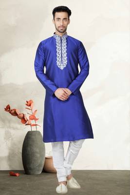Indian Poshakh Royal Blue Tufetta Kurta Pajama 1