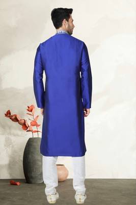 Indian Poshakh Royal Blue Tufetta Kurta Pajama 4
