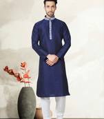 Indian Poshakh Navy Blue Art Silk Kurta Pajama