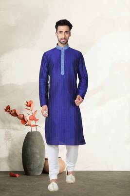 Indian Poshakh Navy Blue Art Silk Kurta Pajama 1