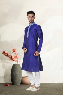 Indian Poshakh Navy Blue Art Silk Kurta Pajama 2