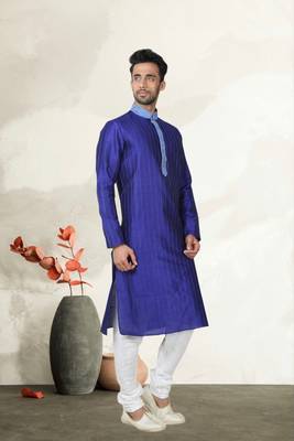 Indian Poshakh Navy Blue Art Silk Kurta Pajama 3