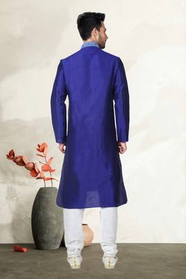 Indian Poshakh Navy Blue Art Silk Kurta Pajama 4