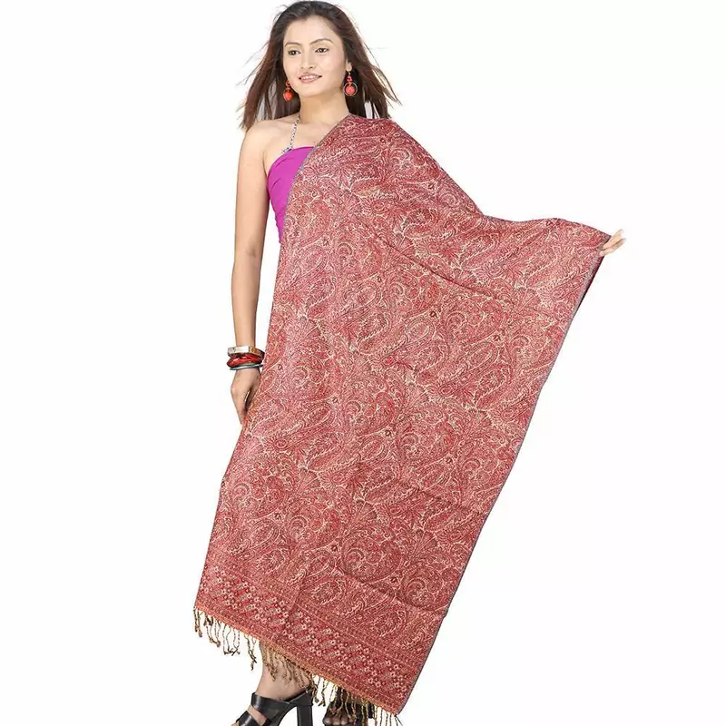 Ethnic Red N Maroon Kashmiri Jamawar Scarf Stole