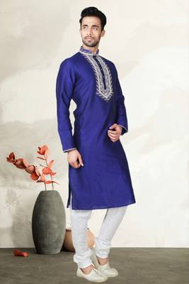 Indian Poshakh Royal Blue Art Silk Kurta Pajama 2