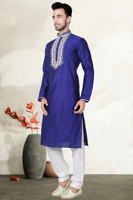 Indian Poshakh Royal Blue Art Silk Kurta Pajama 3