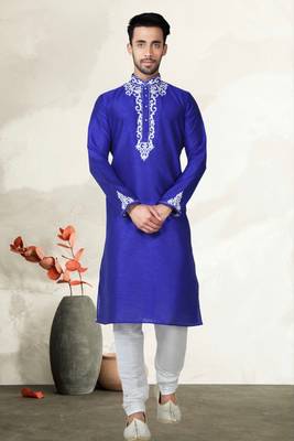 Indian Poshakh Royal Blue Bangalore Silk Kurta Pajama 1