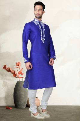 Indian Poshakh Royal Blue Bangalore Silk Kurta Pajama 2