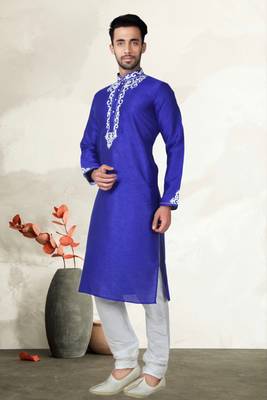 Indian Poshakh Royal Blue Bangalore Silk Kurta Pajama 3