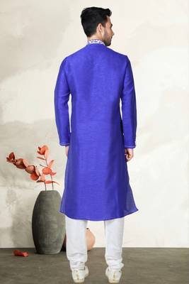 Indian Poshakh Royal Blue Bangalore Silk Kurta Pajama 4
