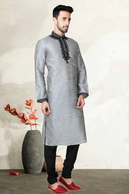 Indian Poshakh Grey Art Silk Kurta Pajama 2