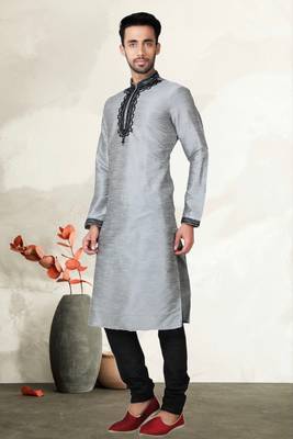 Indian Poshakh Grey Art Silk Kurta Pajama 3