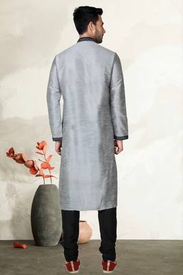 Indian Poshakh Grey Art Silk Kurta Pajama 4