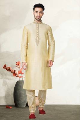 Indian Poshakh Gold Bangalore Silk Kurta Pajama 1