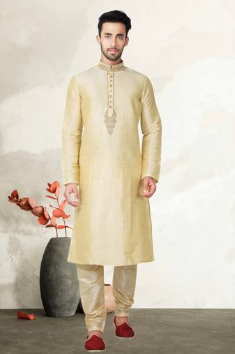 Indian Poshakh Gold Bangalore Silk Kurta Pajama
