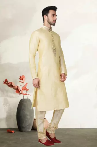 Indian Poshakh Gold Bangalore Silk Kurta Pajama