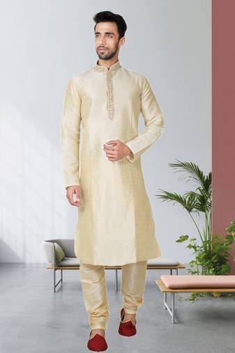 Indian Poshakh Gold Art Silk Kurta Pajama