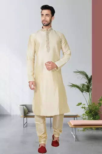 Indian Poshakh Gold Art Silk Kurta Pajama