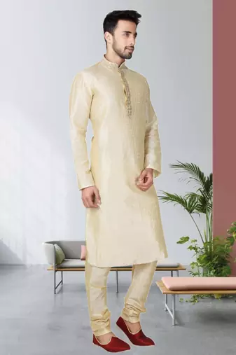 Indian Poshakh Gold Art Silk Kurta Pajama