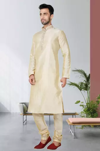 Indian Poshakh Gold Art Silk Kurta Pajama