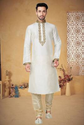 Cream Art Silk Kurta Pajama 1