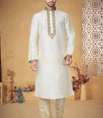 Cream Art Silk Kurta Pajama