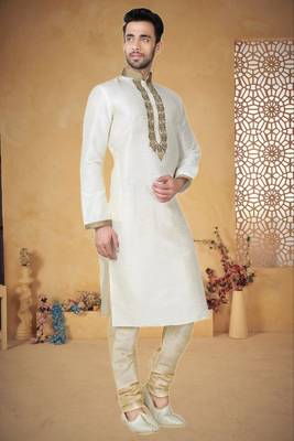 Cream Art Silk Kurta Pajama 2