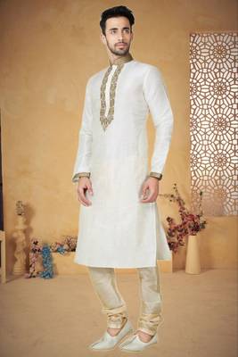 Cream Art Silk Kurta Pajama 3