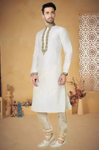Cream Art Silk Kurta Pajama