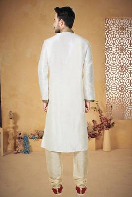 Cream Art Silk Kurta Pajama 4