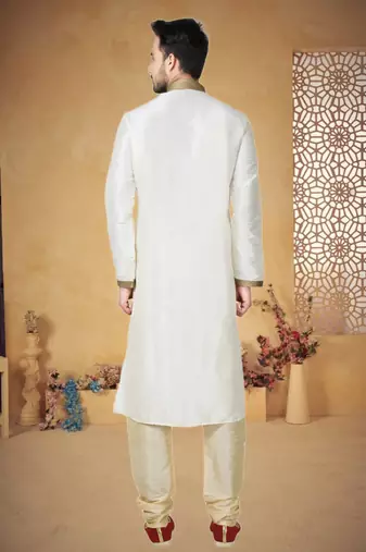 Cream Art Silk Kurta Pajama