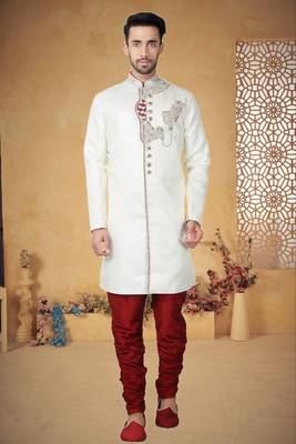 Indian Poshakh Cream Brocket Kurta Pajama 1