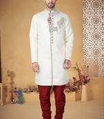 Indian Poshakh Cream Brocket Kurta Pajama